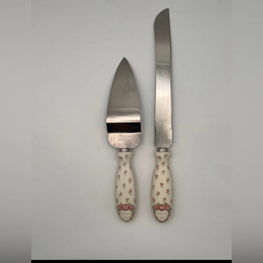 Cake Knife & Pie Server  “Pretty as a picture Promises of Love wedding bridal